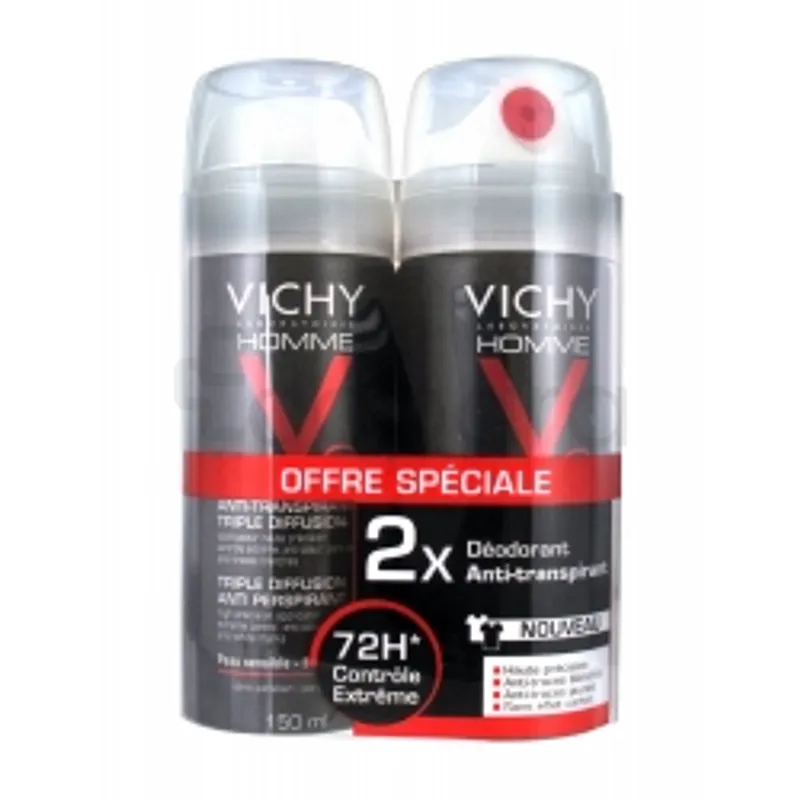 VICHY HOMME ANTI-TRANSPIRANT TRIPLE DIFFUSION 72H AEROSOL 150ML*2 BOITE DE 2
