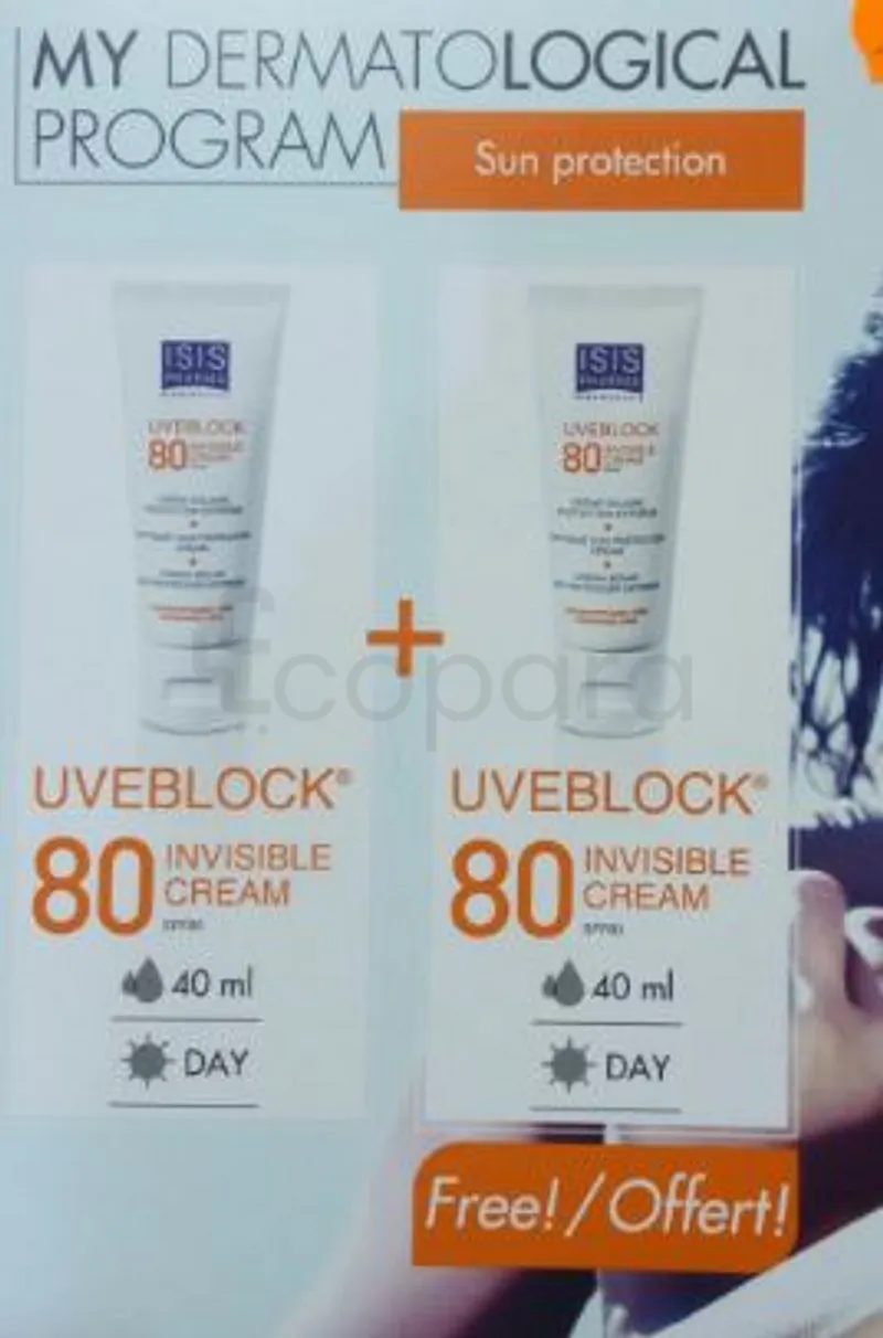 ISISPHARMA PACK UVEBLOCK INVISIBLE CREAM 40ML SPF80 + UVEBLOCK INVISIBLE CREAM 40ML SPF80 OFFERT