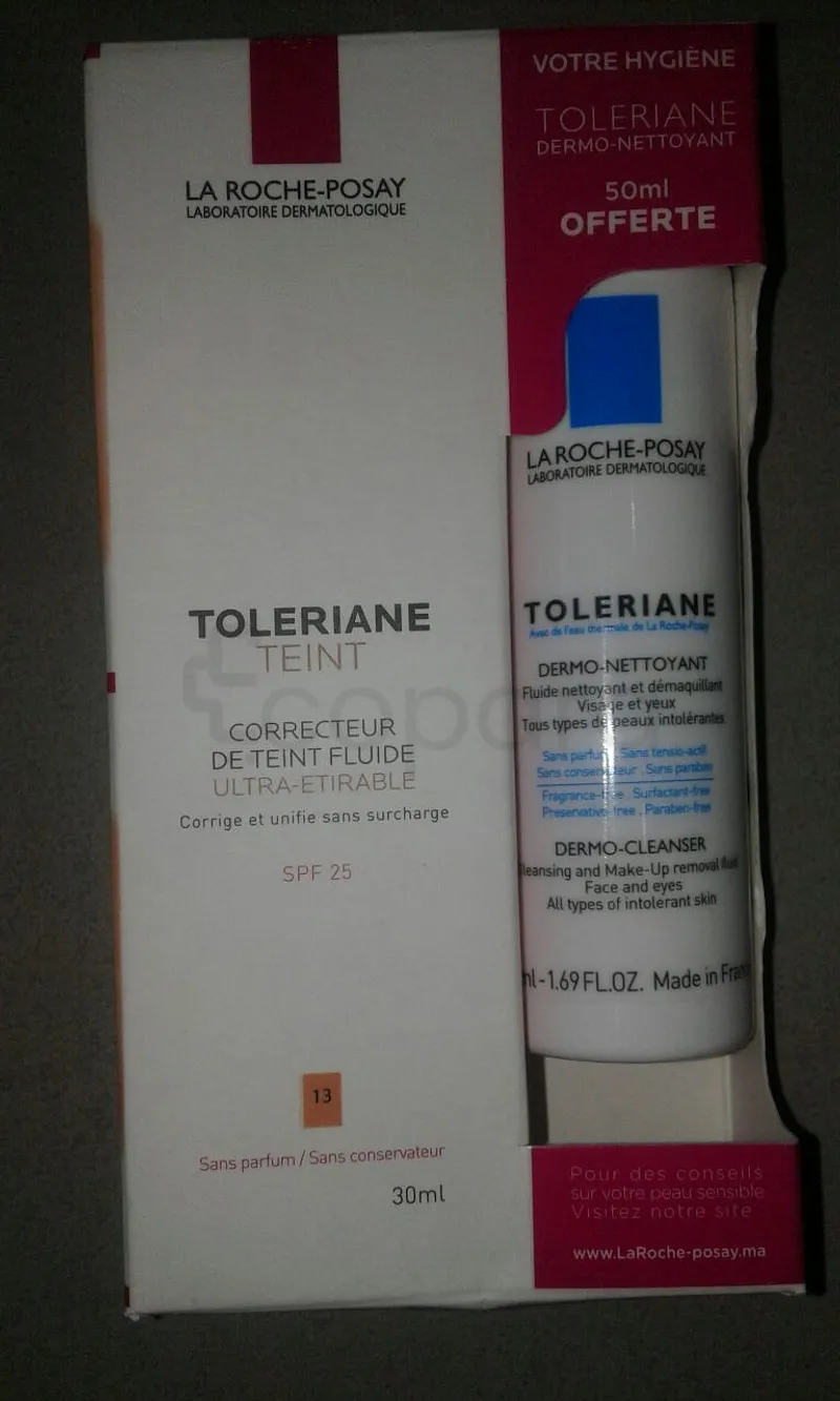 LA ROCHE POSAY TOLERIANE CORRECTEUR DE TEINT FLUIDE NUMERO 13 BEIGE SABLE 30ML + TOLERIANE DERMO-NETTOYANT 50ML OFFERTE