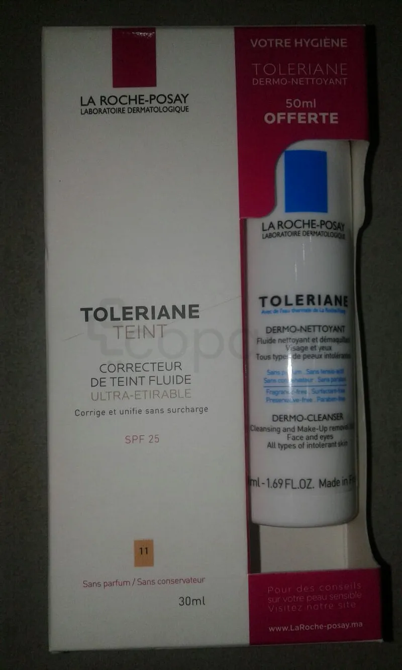 LA ROCHE POSAY TOLERIANE CORRECTEUR DE TEINT FLUIDE NUMERO 11 BEIGE CLAIR 30ML + TOLERIANE DERMO-NETTOYANT 50ML OFFERTE