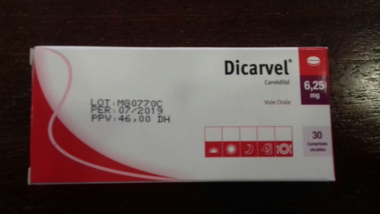 DICARVEL 6.25MG BOITE DE 30 COMPRIMES SECABLES