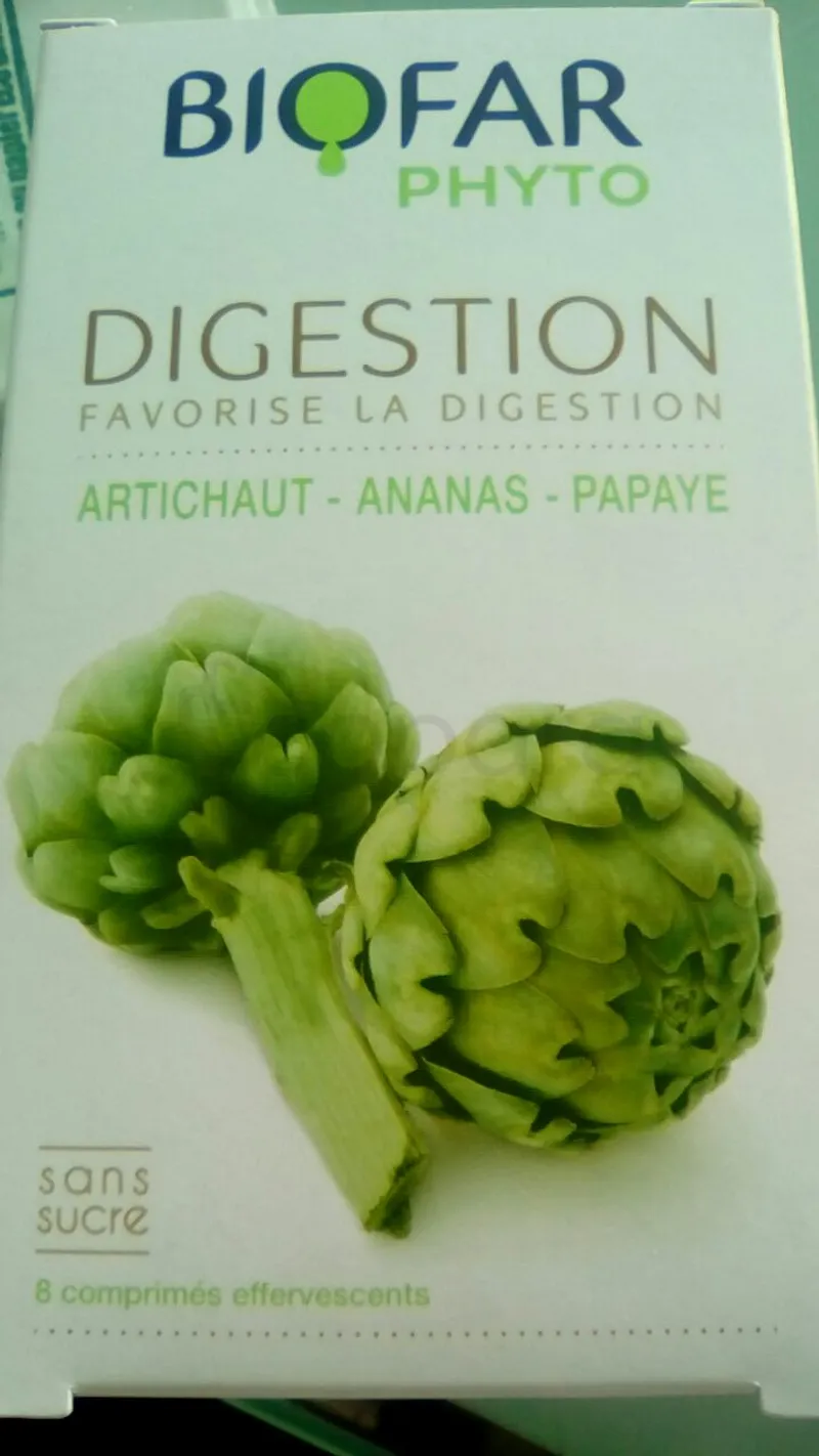 BIOFAR PHYTO DIGESTION ARTICHAUT ANANAS PAPAYE BOITE DE 8 COMPRIMES EFFERVESCENTS