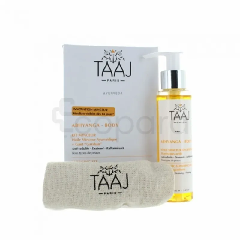 TAAJ ABHYANGA KIT HUILE MINCEUR AYURVEDIQUE 100ML + GANTS GARSHAN