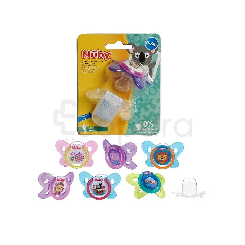 NUBY SUCETTE EN SILICONE OVAL CLASSIC AVEC COUVERCLE 0-6MOIS REFERENCE 68227