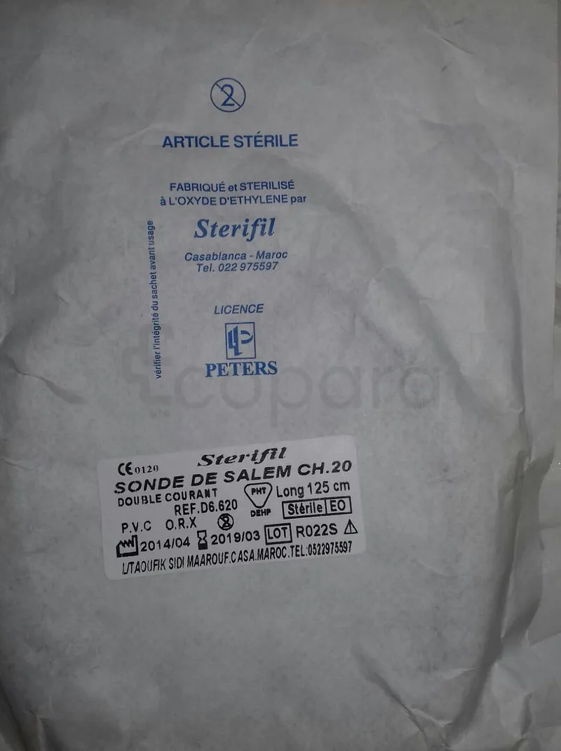 STERIFIL SONDE DE SALEM CH.20 LONG 125CM REFERENCE D6.620