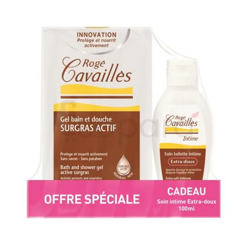 ROGE CAVAILLES PACK GEL BAIN ET DOUCHE SURGRAS ACTIF 300ML + SOIN TOILETTE INTIME EXTRA-DOUX 100ML OFFERT