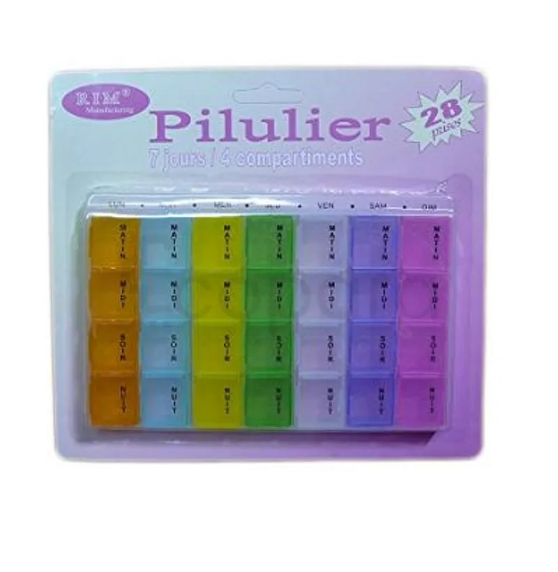 PILULIER BOITE A PELULES SEMAINIER 7 JOURS A 4 COMPRIMES PAR JOUR REFERENCE 0090BC1