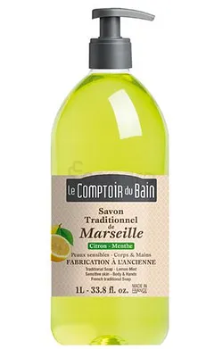 LE COMPTOIR DU BAIN SAVON TRADITIONNEL MARSEILLE CITRON MENTHE 1L REFERENCE CB_SMT002