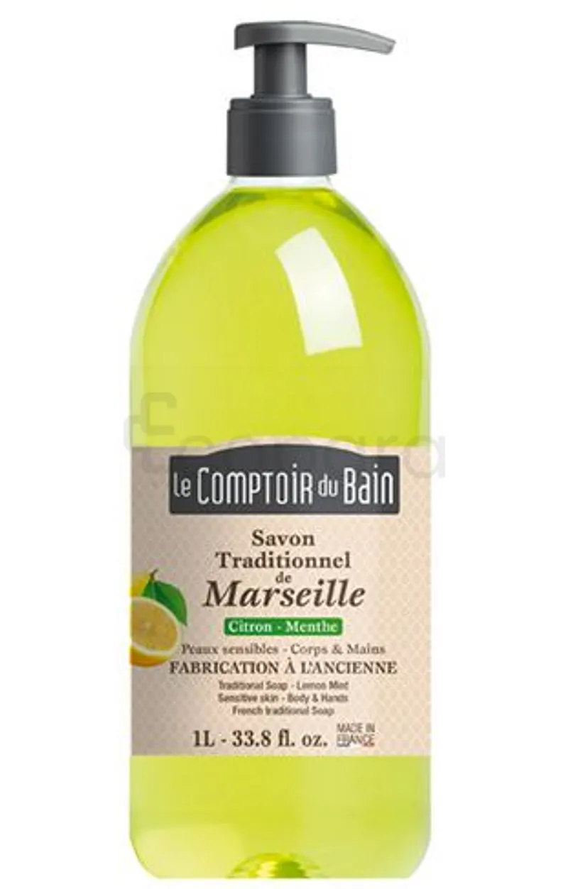 LE COMPTOIR DU BAIN SAVON TRADITIONNEL MARSEILLE CITRON MENTHE 1L REFERENCE CB_SMT002