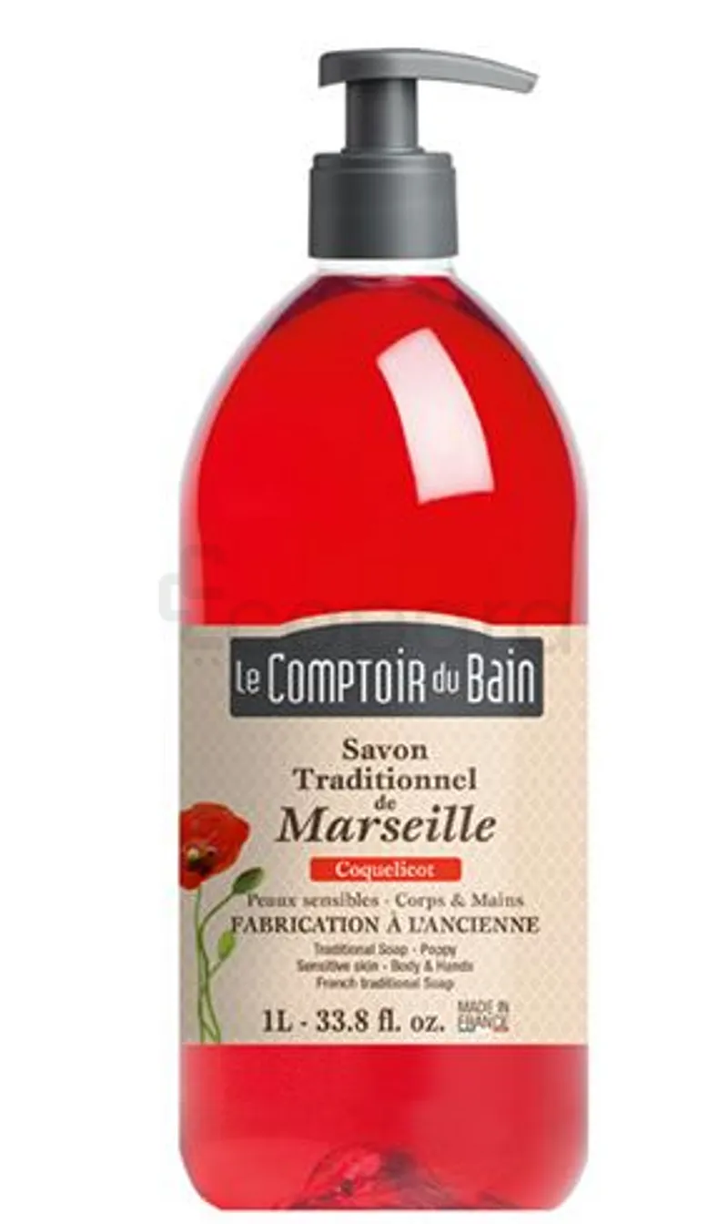 LE COMPTOIR DU BAIN SAVON TRADITIONNEL MARSEILLE COQUELICOT 1L REFERENCE CB_SMT004