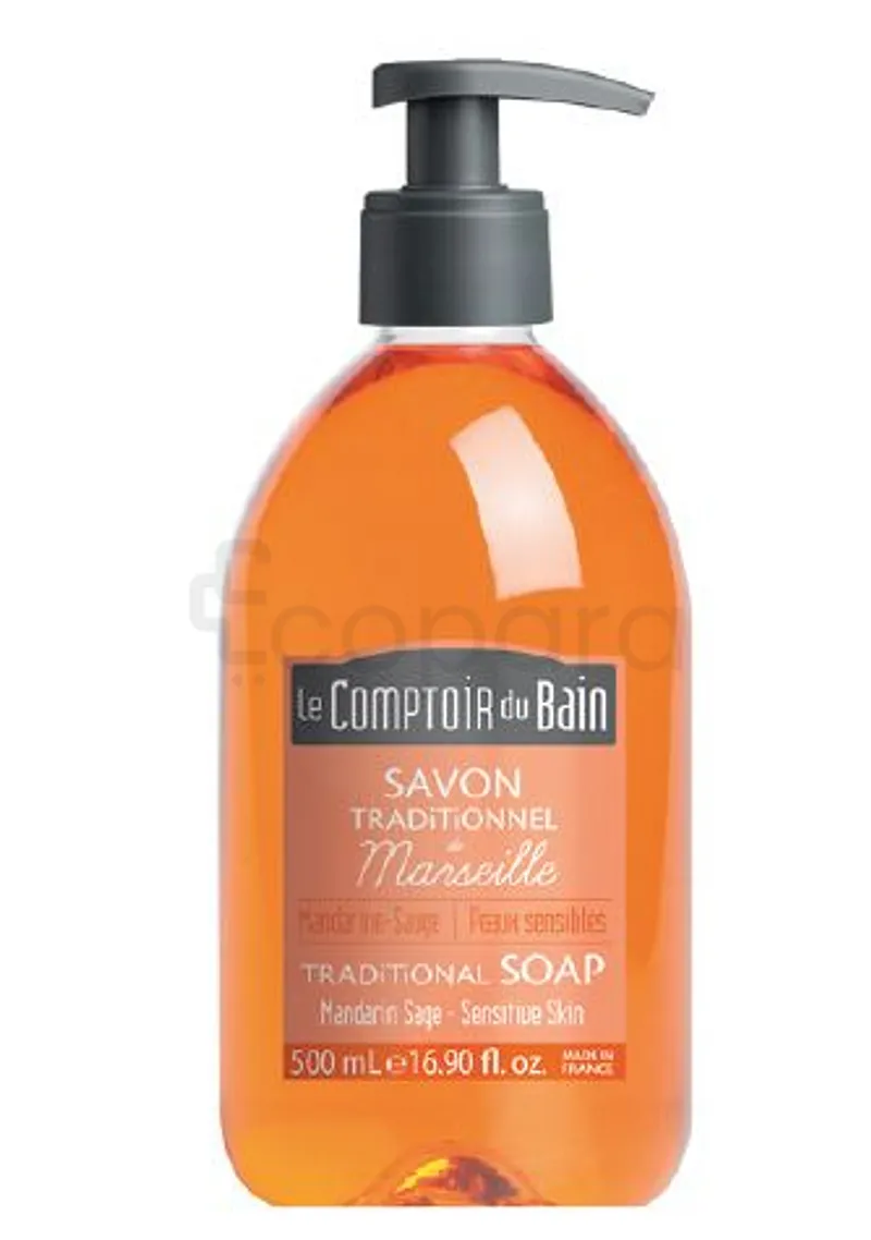 LE COMPTOIR DU BAIN SAVON TRADITIONNEL MARSEILLE MANDARINE SAUGE 500ML REFERENCE CB_SMT015