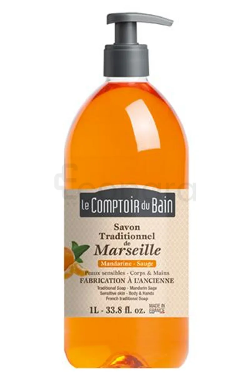 LE COMPTOIR DU BAIN SAVON TRADITIONNEL MARSEILLE MANDARINE SAUGE 1L REFERENCE CB_SMT016