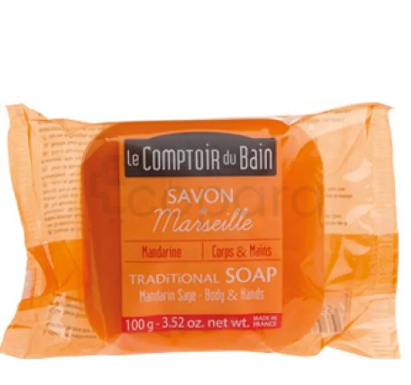 LE COMPTOIR DU BAIN SAVON MARSEILLE MANDARINE SAUGE 100G REFERENCE CB_SVM010