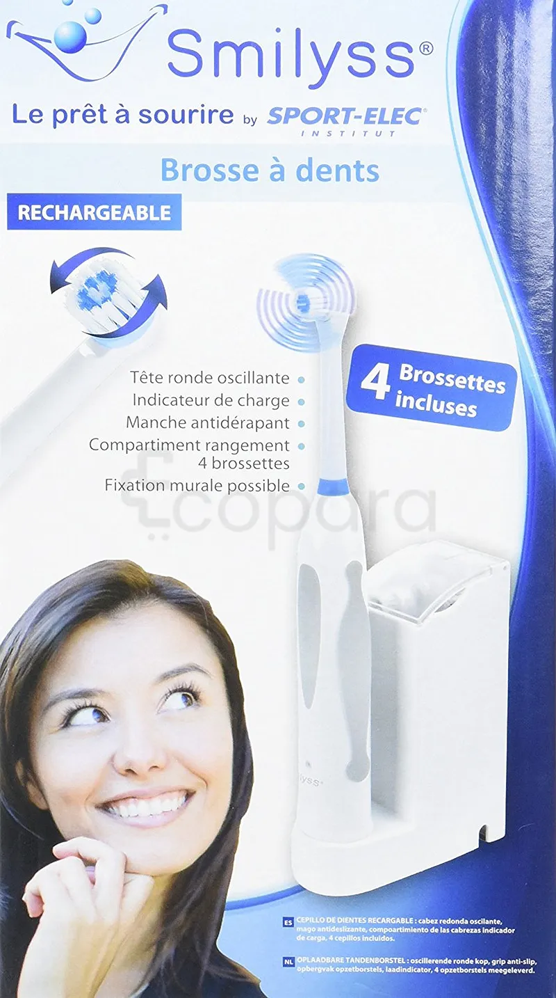 SMILYSS BROSSE A DENTS ELECTRIQUE RECHARGEABLE BOITE DE 4 REFERENCE KHET006