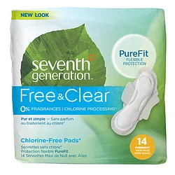 SEVENTH GENERATION FREE AND CLEAR PUREFIT SEVIETTES ULTRA-MINCES DE NUIT AVEC AILES BOITE DE 14