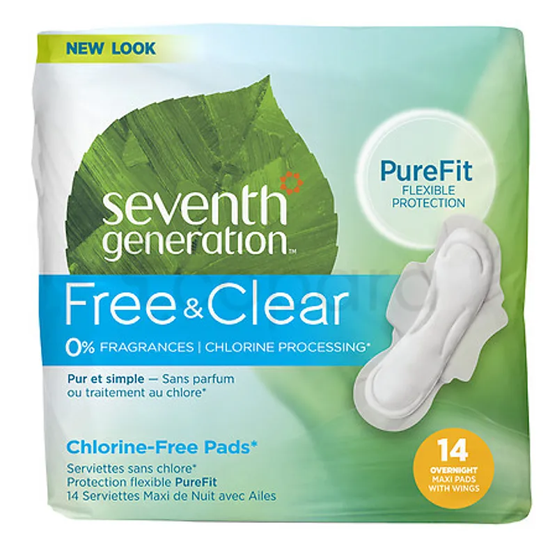 SEVENTH GENERATION FREE AND CLEAR PUREFIT SEVIETTES ULTRA-MINCES DE NUIT AVEC AILES BOITE DE 14