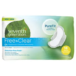 SEVENTH GENERATION FREE AND CLEAR CHLORINE FREE SERVIETTES ULTRA-MINCES REGULIERES AVEC AILES BOITE DE 18