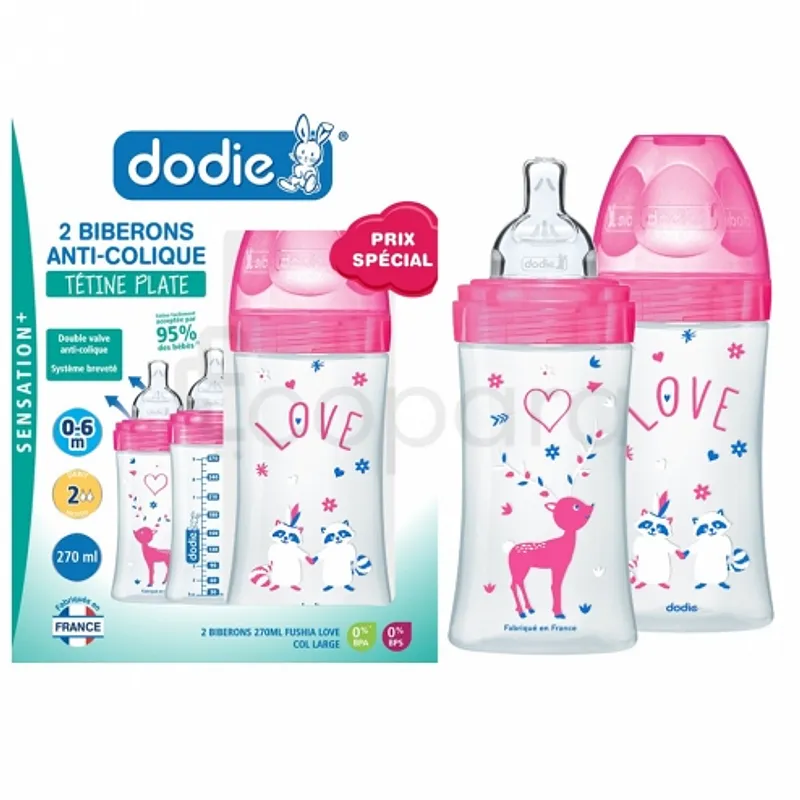 DODIE COFFRET BIBERON SENSATION+ FUSHIA 270ML BOITE DE 2