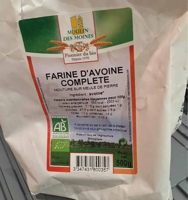 MOULIN DE MOINES FARINE D'AVOINE COMPLETE 500G