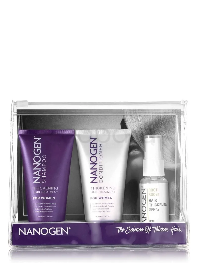 NANOGEN PACK ESSENTIEL VOYAGE FEMME SHAMPOOING THICKENING + CONDITIONNER THICKENING + THICKENING SPRAY