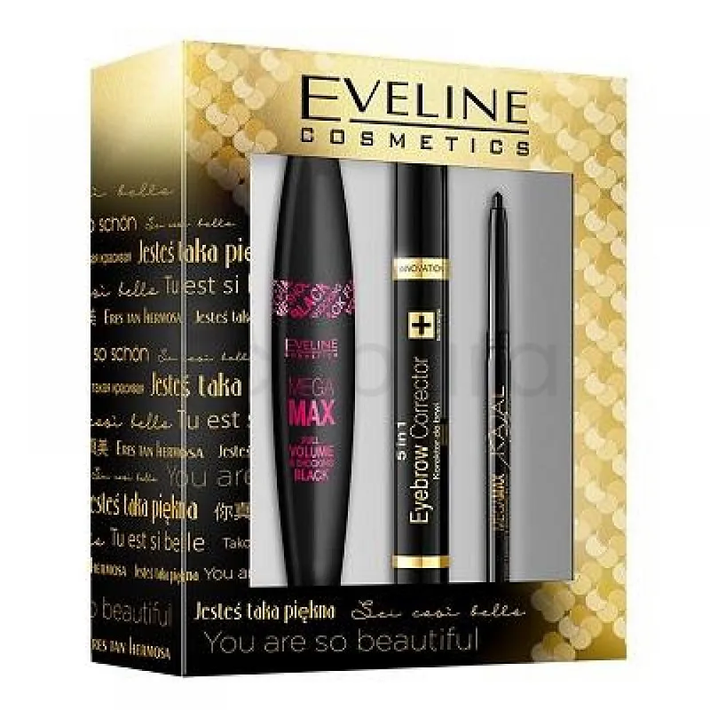 EVELINE PACK MASCARA MEGA MAX + CRAYON YEUX + EYEBROW CORRECTEUR
