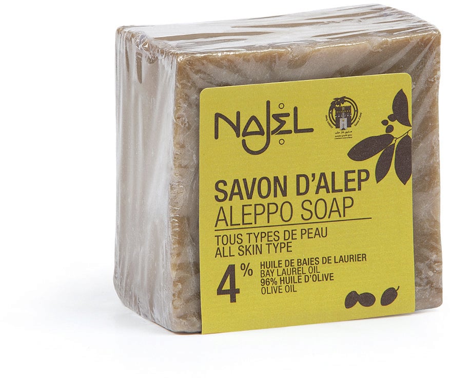 NAJEL SAVON D'ALEP 4% HUILE DE BAIES DE LAURIER TOUS TYPES PEAUX 200G