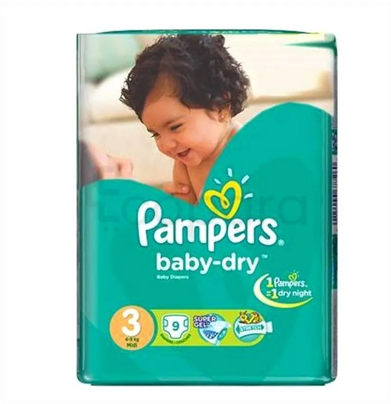 PAMPERS COUCHES BABY DRY MIDI TAILLE 3 BOITE DE 9