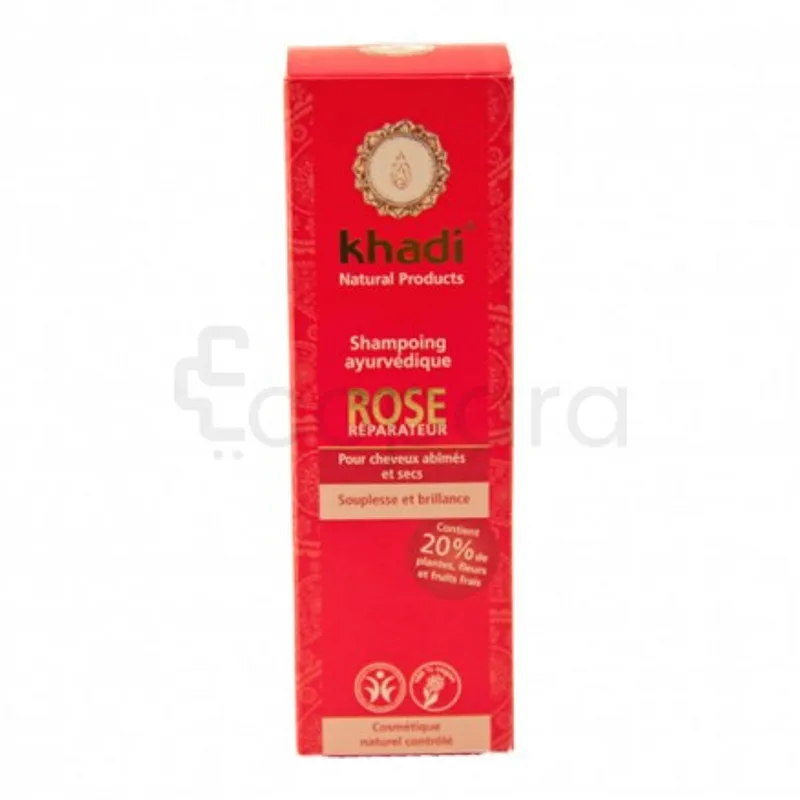 KHADI SHAMPOOING AYURVEDIQUE ROSE REPARATEUR POUR CHEVEUX ABIMES ET SECS 210ML