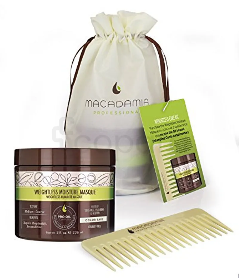 MACADAMIA PROFESSIONAL NATURAL OIL MASQUE HYDRATANT WEIGHTLESS MOISTURE 222ML + PEIGNE CHEVEUX OFFERTE