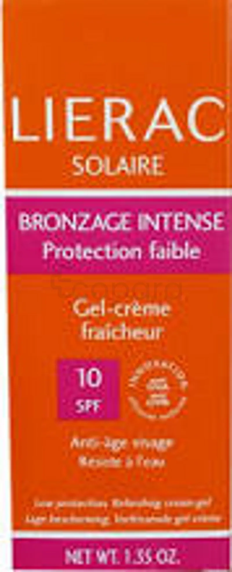 LIERAC SOLAIRE BRONZAGE INTENSE PROTECTION FAIBLE SPF10 GEL CREME FRAICHEUR 50ML