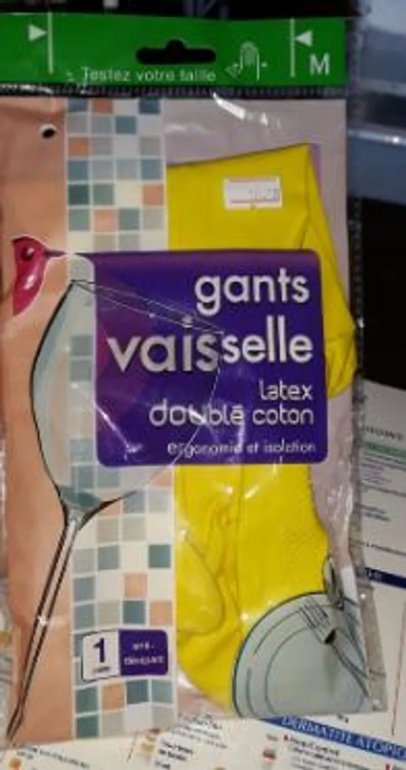 GANTS VAISSELLE LATEX DOUBLE COTON DOUBLE TAILLE M