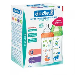 DODIE COFFRET BIBERONS SENSATION+ +6MOIS VERT ET ORANGE TETINE PLATE 330ML BOITE DE 2