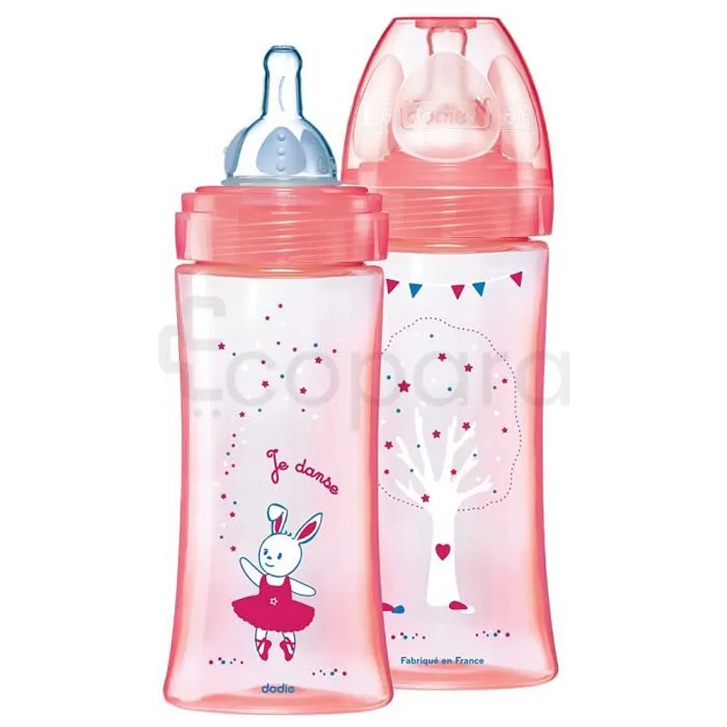 DODIE COFFRET BIBERONS INITIATION+ +6MOIS ROSE DANSEUSE TETINE PLATE 330ML BOITE DE 2