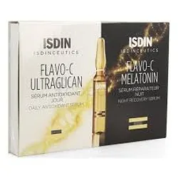 ISDIN FLAVO-C ULTRAGLICAN SERUM ANTIOXYDANT JOUR 2 AMPOULES + FLAVO-C MELATONIN SERUM REPARATEUR NUIT 24H 2 AMPOULES
