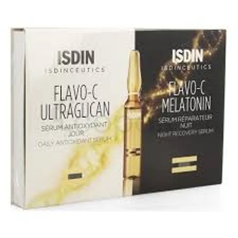 ISDIN FLAVO-C ULTRAGLICAN SERUM ANTIOXYDANT JOUR 2 AMPOULES + FLAVO-C MELATONIN SERUM REPARATEUR NUIT 24H 2 AMPOULES