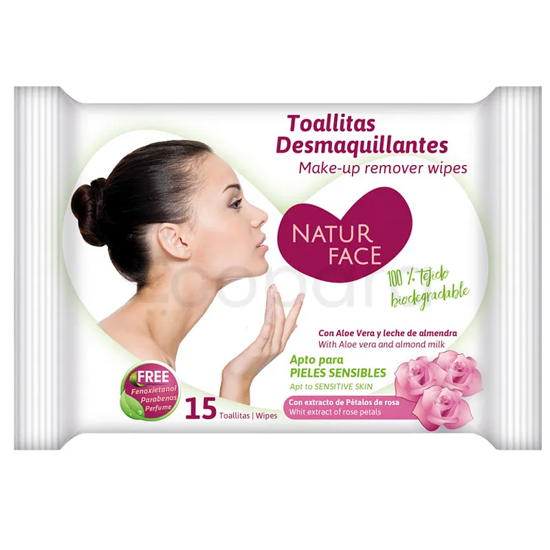 NATUR FACE TOALLITAS DESMAQUILLANTES PEAU SENSIBLE BOITE DE 15 LINGETTES DEMAQUILLANTES