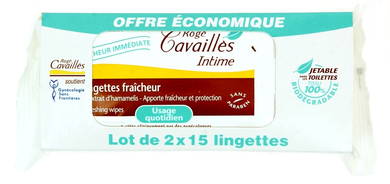 ROGE CAVAILLES LINGETTES FRAICHEUR LOT DE 2*15 LINGETTES