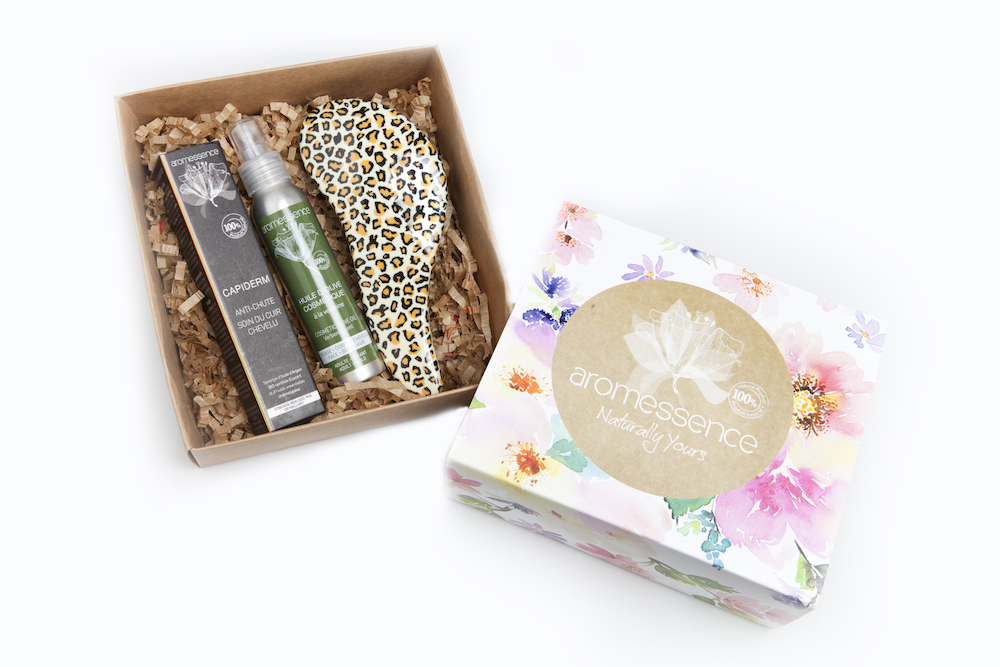 AROMESSENCE COFFRET CHEVEUX BROSSE + CAPIDERM SOIN ANTI-CHUTE + HUILE D'OLIVE COSMETIQUE