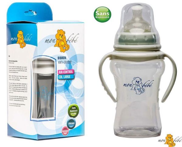 MON BEBE BIBERON ANTI-COLIQUE AVEC POIGNEE 270ML REFERENCE MBB-03