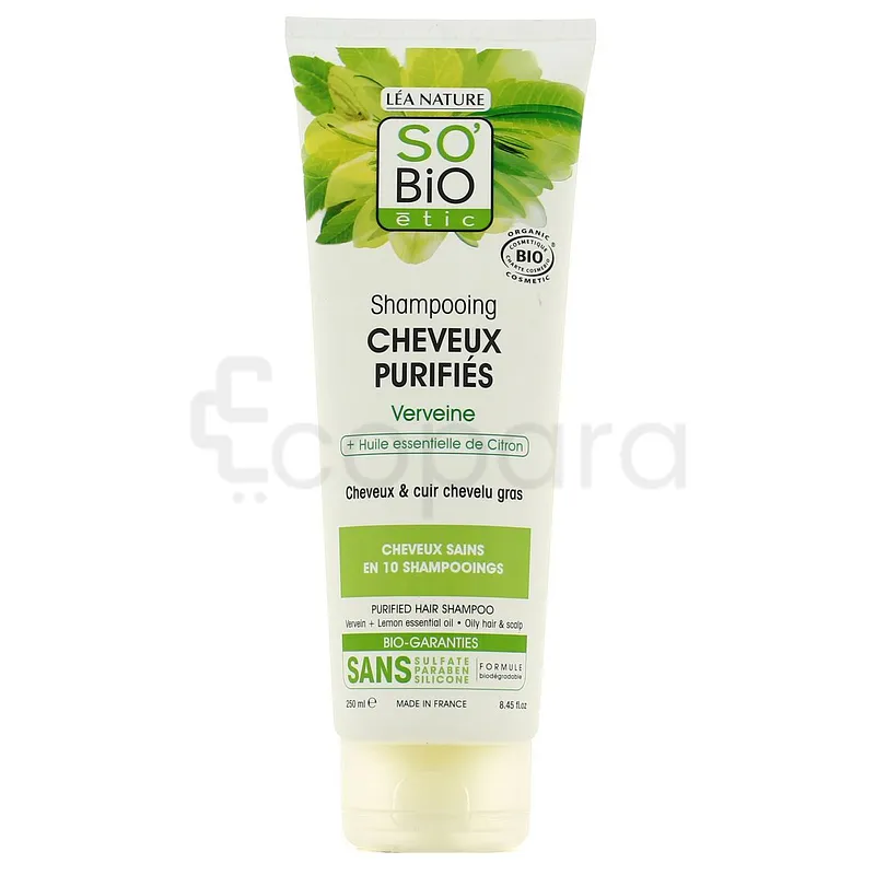 SO'BIO ETIC SHAMPOOING CHEVEUX PURIFIES VERVEINE + HUILE ESSENTIELLE DE CITRON 250ML