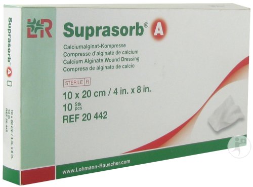 LOHMANN ET RAUSCHER LR SUPRASORB A COMPRESSE D'ALGINATE DE CALCIUM 10CM*20CM STERILE BOITE DE 10 REFERENCE 20442