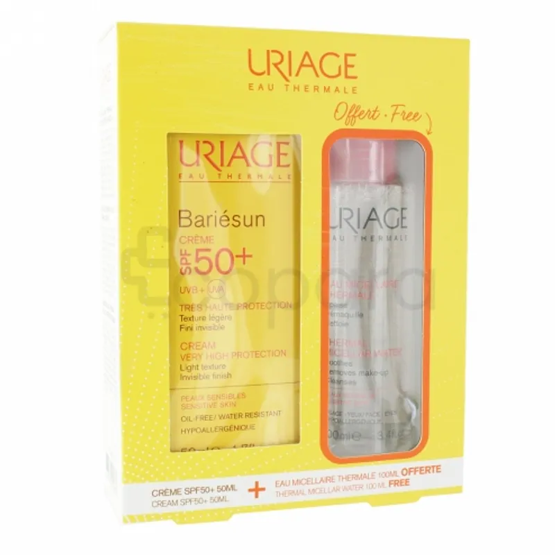 URIAGE BARIESUN CREME SPF50+ 50ML + EAU MICELLAIRE PEAU SENSIBLE 100ML OFFERT