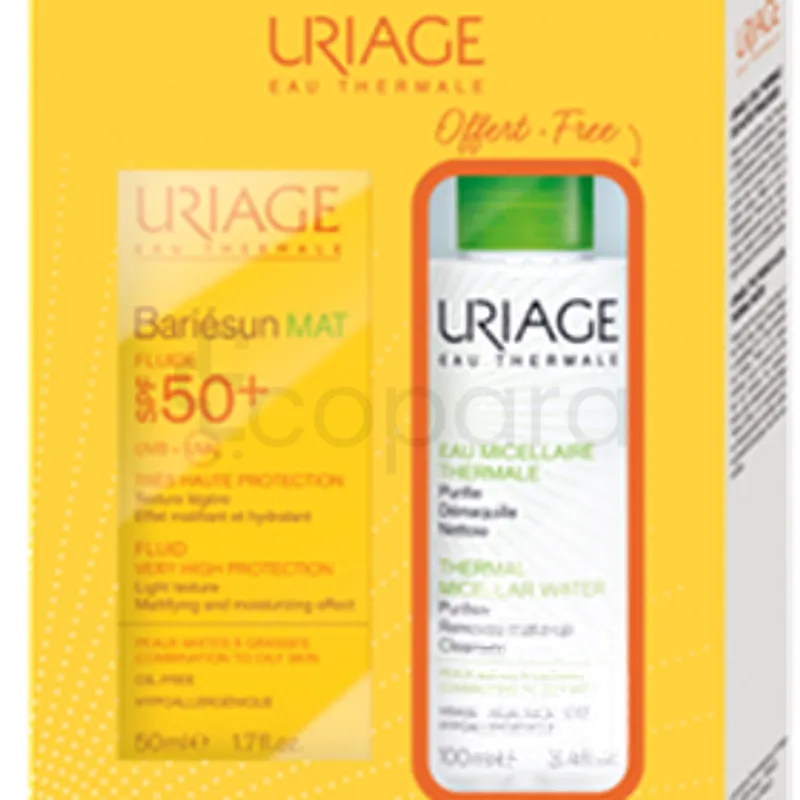 URIAGE BARIESUN FLUIIDE MATIFIANT SPF50+ 50ML + EAU MICELLAIRE PEAU MIXTE A GRASSE 100ML OFFERT