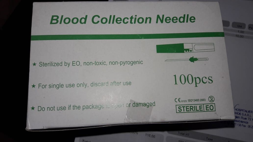 BLOOD COLLECTION NEEDLE AIGUILLE DE PRELEVEMENT STERILE 22G BOITE DE 100 REFERENCE 170302