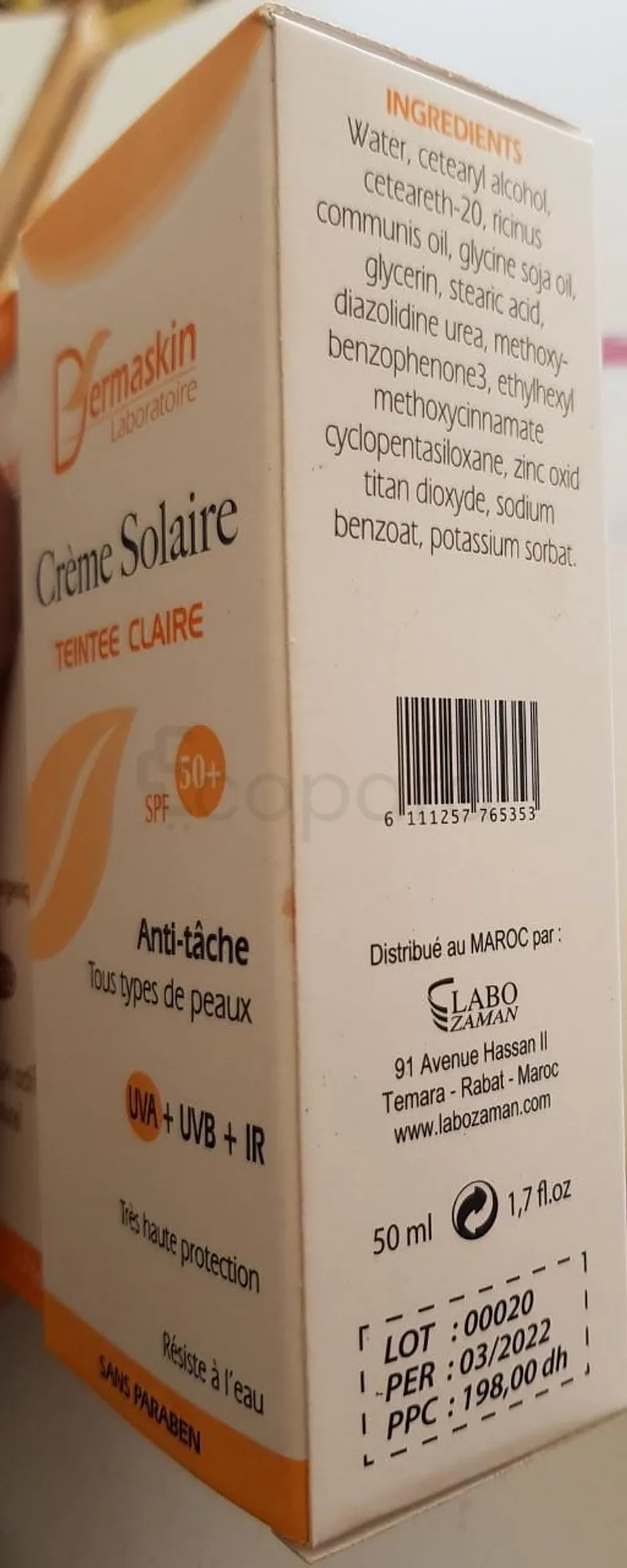 DERMASKIN CREME SOLAIRE TEINTEE CLAIRE SPF50+ 50ML