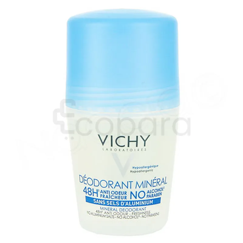 VICHY DEODORANT MINERAL 48H SANS SELS D'ALUMINIUM ROLL-ON 50ML PROMOTION -20%