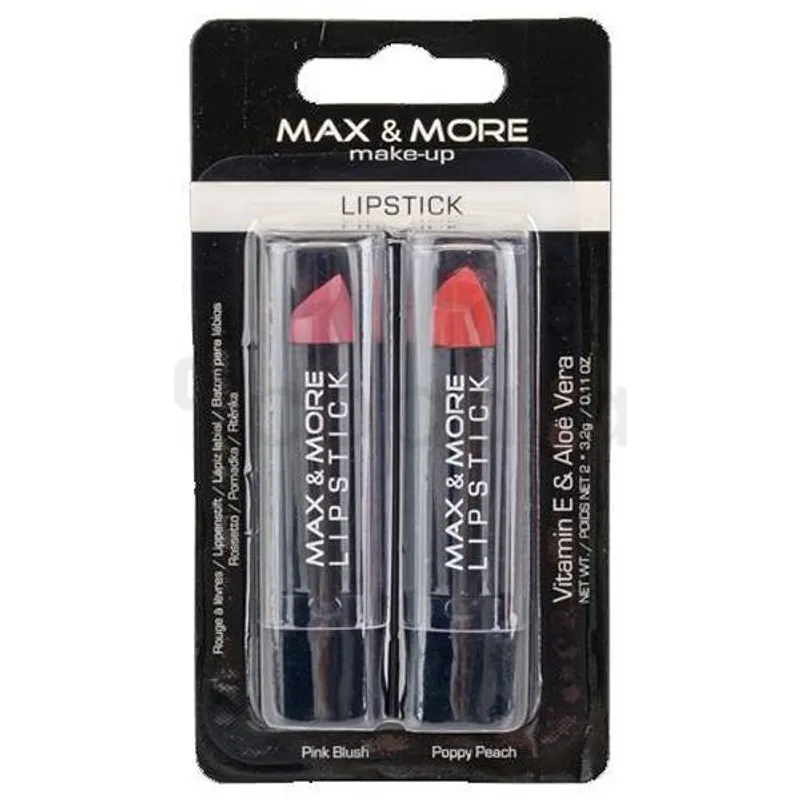 MAX ET MORE LIPSTICK WITH VITAMIN E & ALEO VERA ROUGE A LEVRES BOITE DE 2