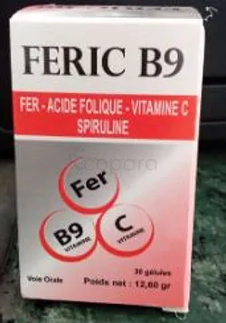 FERIC B9 FER ACIDE FOLIQUE VITAMINE C SPIRULINE BOITE DE 30 GELULES