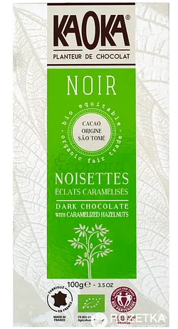 KAOKA TABLETTE DE CHOCOLAT NOIR AUX NOISETTES ECLATS CARAMELISES 100G