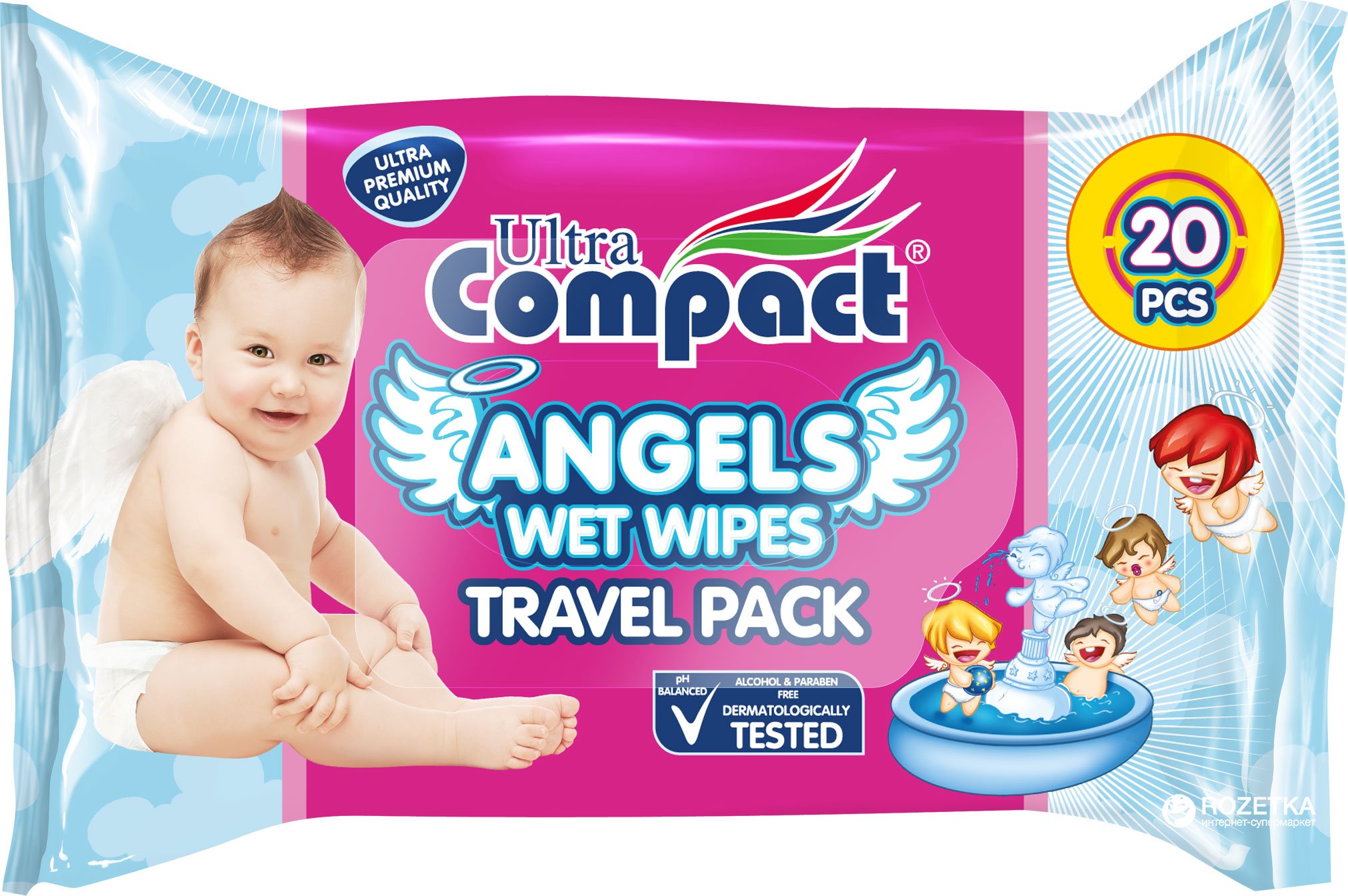 ULTRA COMPACT ANGELS WET WIPES LINGETTES BOITE DE 20